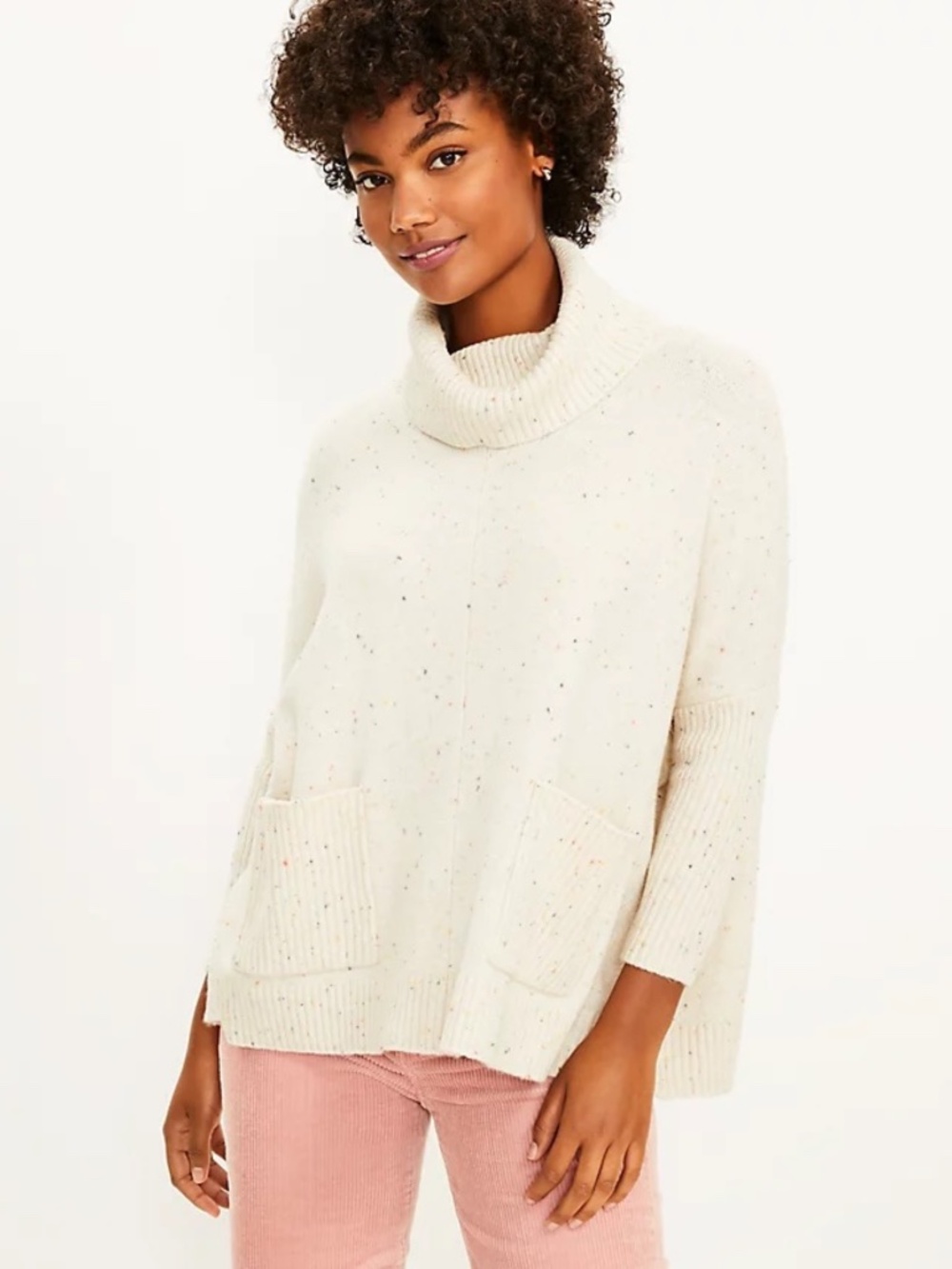 LOFT Turtleneck Flecked Pocket Poncho Sweater